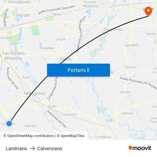 Landriano to Calvenzano map