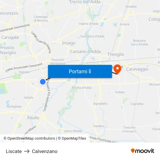 Liscate to Calvenzano map