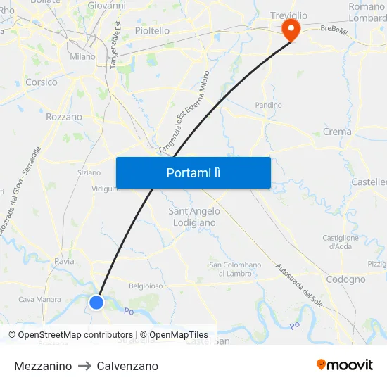 Mezzanino to Calvenzano map
