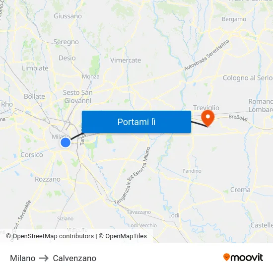Milano to Calvenzano map
