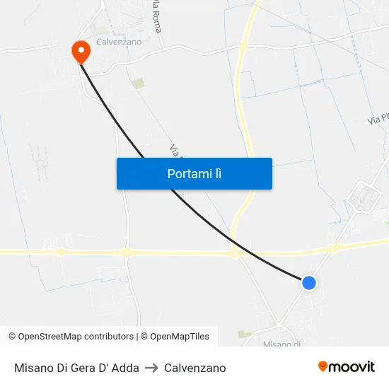 Misano Di Gera D' Adda to Calvenzano map