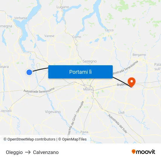 Oleggio to Calvenzano map