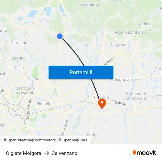 Olgiate Molgora to Calvenzano map