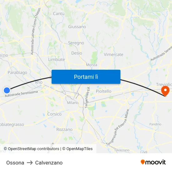 Ossona to Calvenzano map