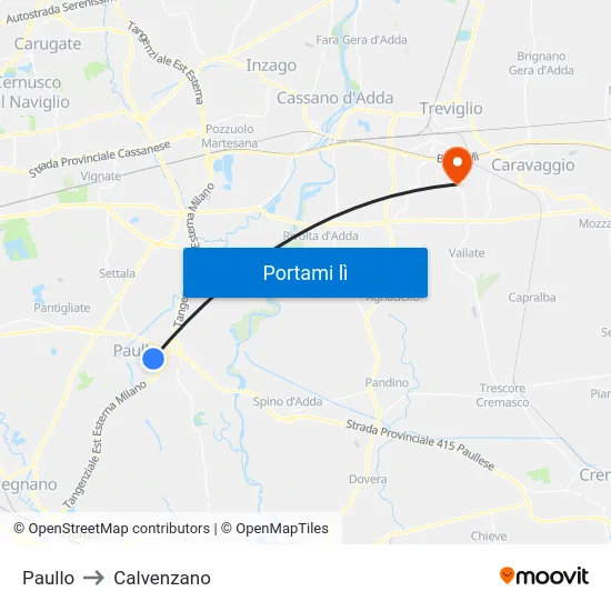 Paullo to Calvenzano map