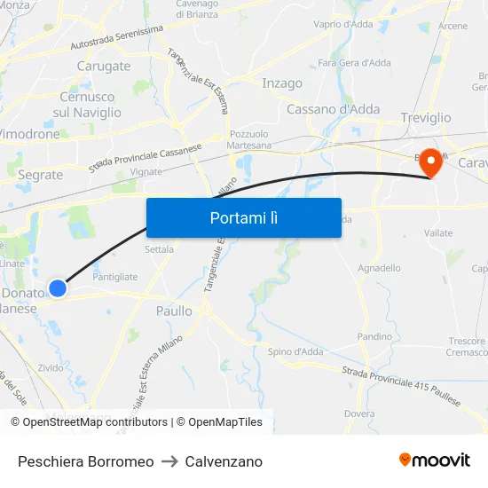 Peschiera Borromeo to Calvenzano map