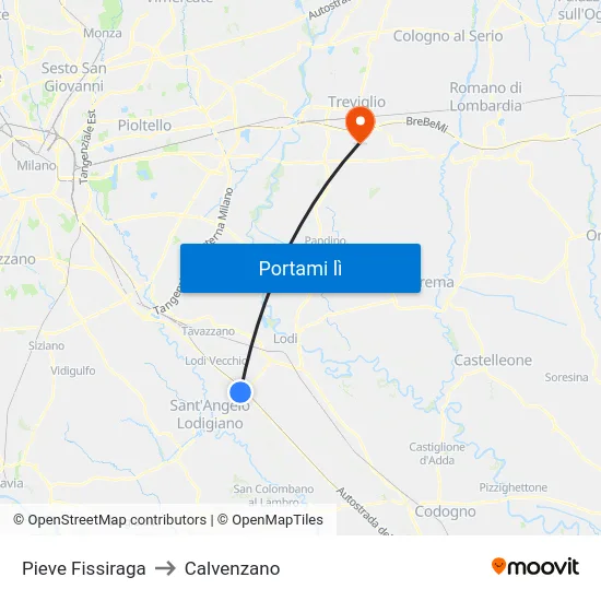 Pieve Fissiraga to Calvenzano map