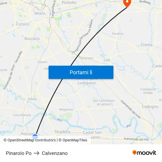 Pinarolo Po to Calvenzano map