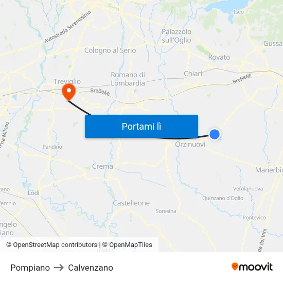 Pompiano to Calvenzano map