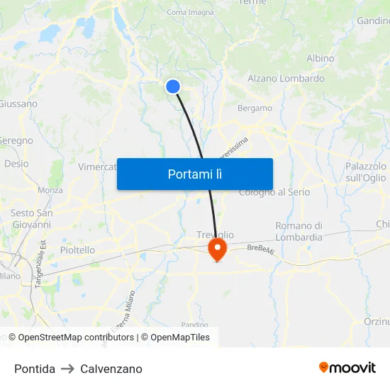 Pontida to Calvenzano map