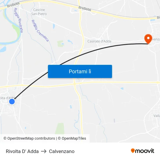 Rivolta D' Adda to Calvenzano map