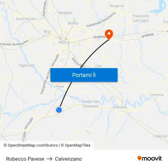 Robecco Pavese to Calvenzano map