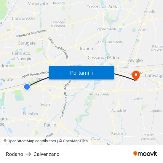 Rodano to Calvenzano map