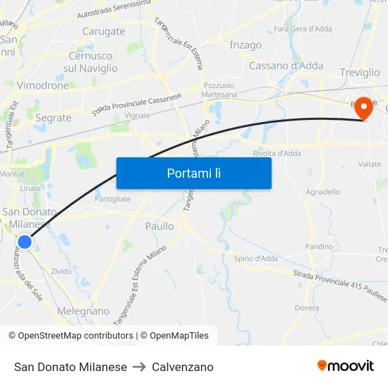 San Donato Milanese to Calvenzano map
