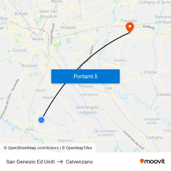 San Genesio Ed Uniti to Calvenzano map