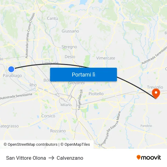 San Vittore Olona to Calvenzano map