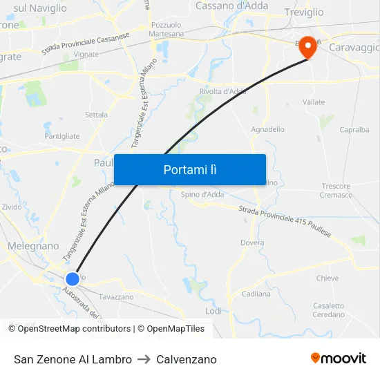San Zenone Al Lambro to Calvenzano map