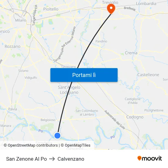 San Zenone Al Po to Calvenzano map