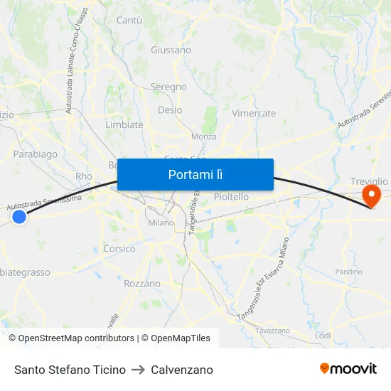 Santo Stefano Ticino to Calvenzano map