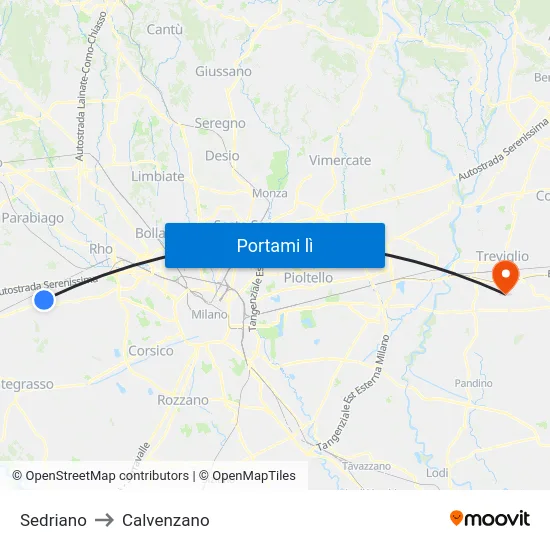 Sedriano to Calvenzano map