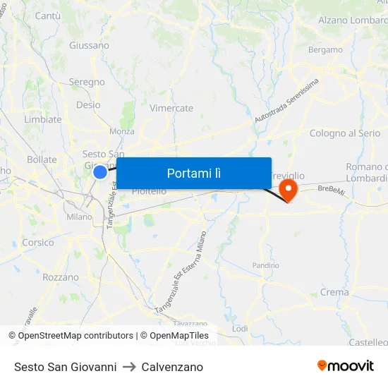 Sesto San Giovanni to Calvenzano map