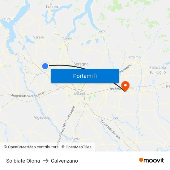 Solbiate Olona to Calvenzano map