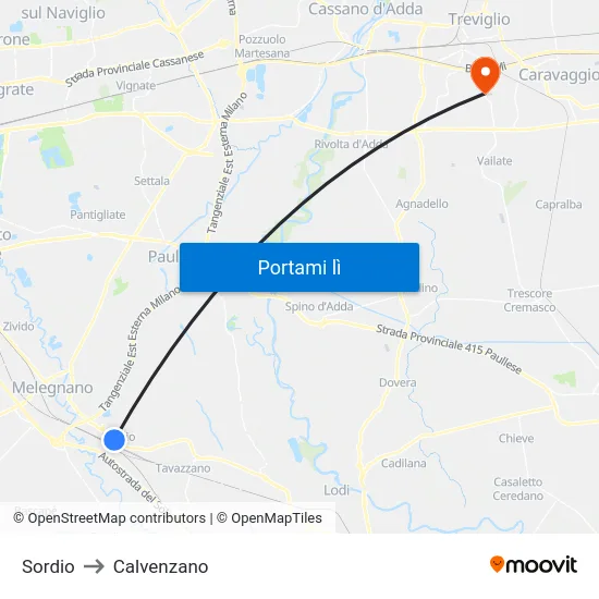 Sordio to Calvenzano map