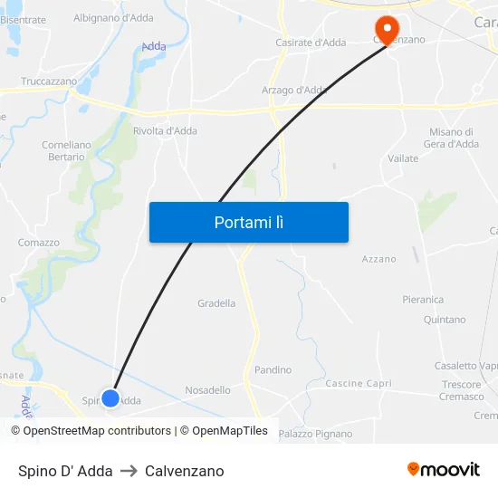 Spino D' Adda to Calvenzano map