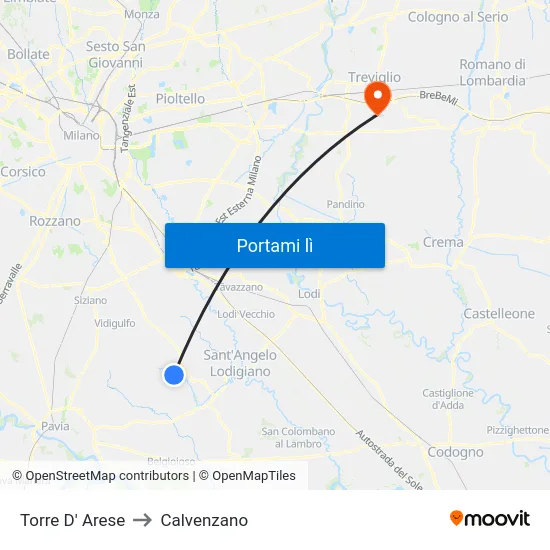 Torre D' Arese to Calvenzano map