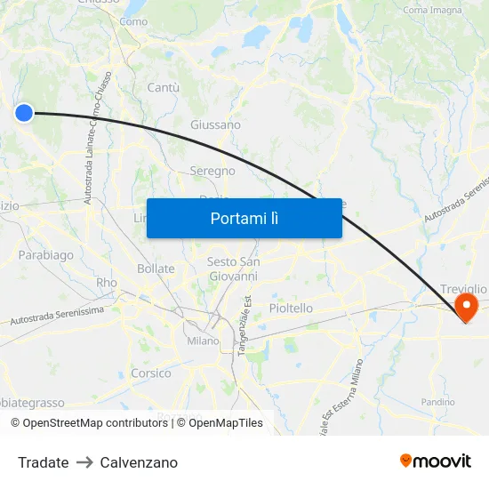 Tradate to Calvenzano map