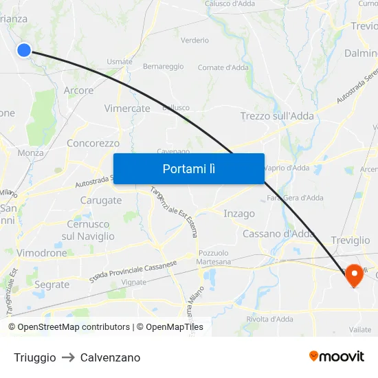 Triuggio to Calvenzano map