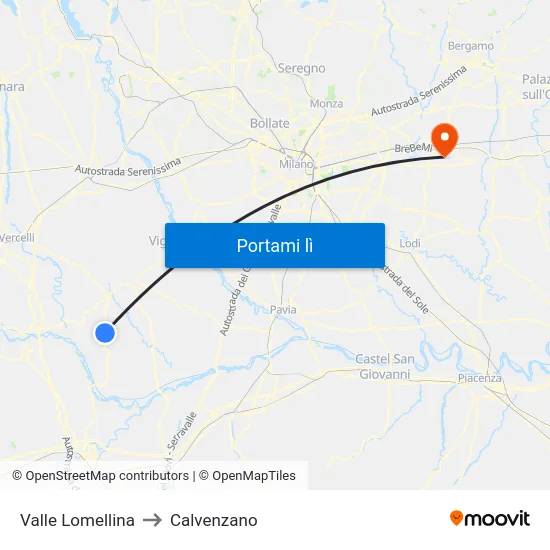 Valle Lomellina to Calvenzano map