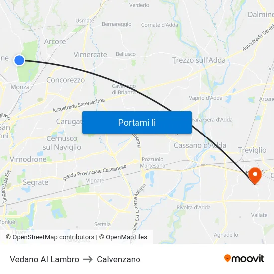 Vedano Al Lambro to Calvenzano map