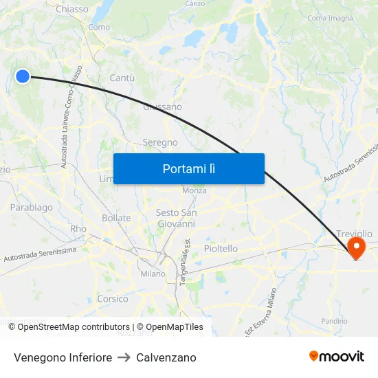 Venegono Inferiore to Calvenzano map