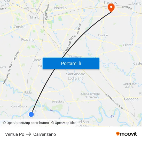 Verrua Po to Calvenzano map