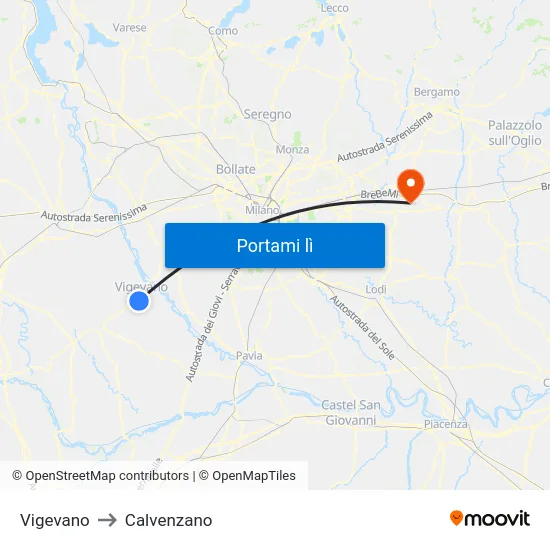 Vigevano to Calvenzano map