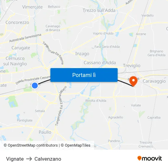 Vignate to Calvenzano map
