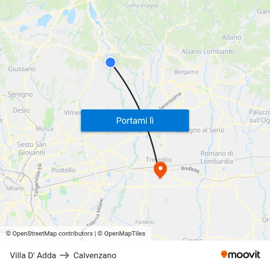 Villa D' Adda to Calvenzano map