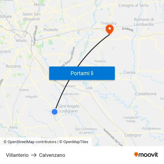 Villanterio to Calvenzano map