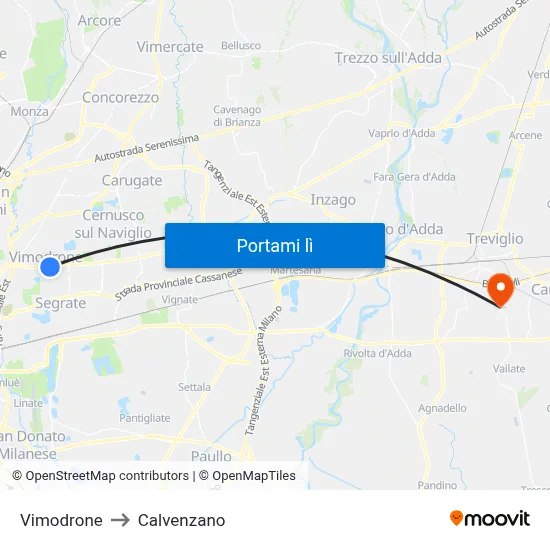 Vimodrone to Calvenzano map