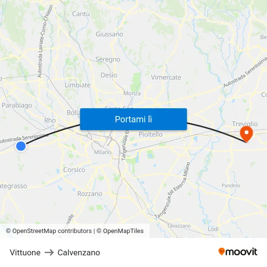 Vittuone to Calvenzano map