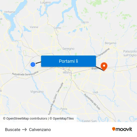 Buscate to Calvenzano map