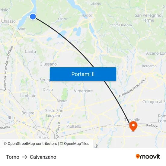 Torno to Calvenzano map