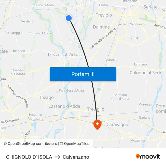 CHIGNOLO D' ISOLA to Calvenzano map