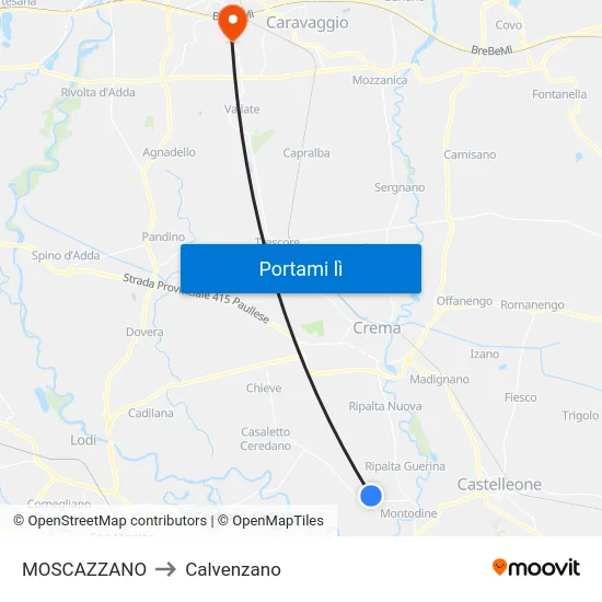 MOSCAZZANO to Calvenzano map