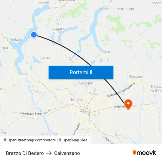 Brezzo Di Bedero to Calvenzano map