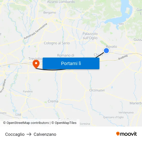 Coccaglio to Calvenzano map