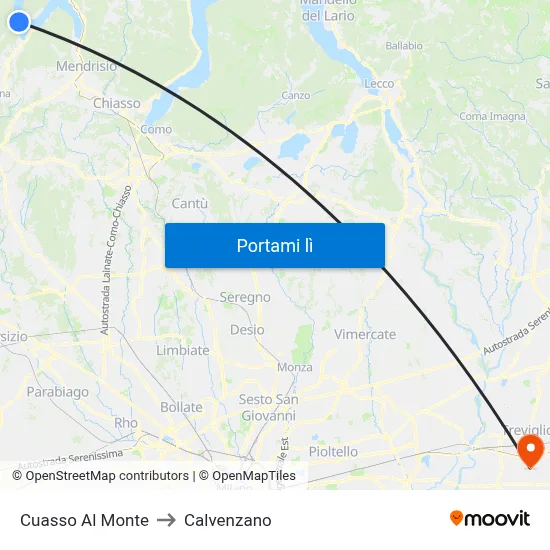Cuasso Al Monte to Calvenzano map