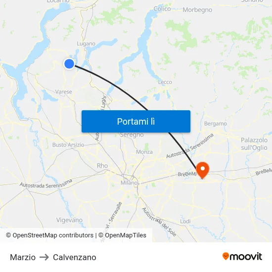 Marzio to Calvenzano map