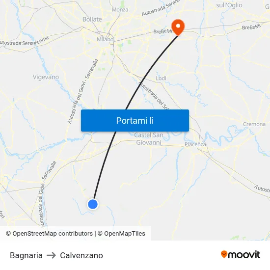 Bagnaria to Calvenzano map